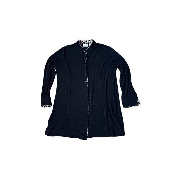 Chico's‎ Travelers Women's Leopard Collared and Cuffs Size 2 Cardigan Black - Picture 1 of 5